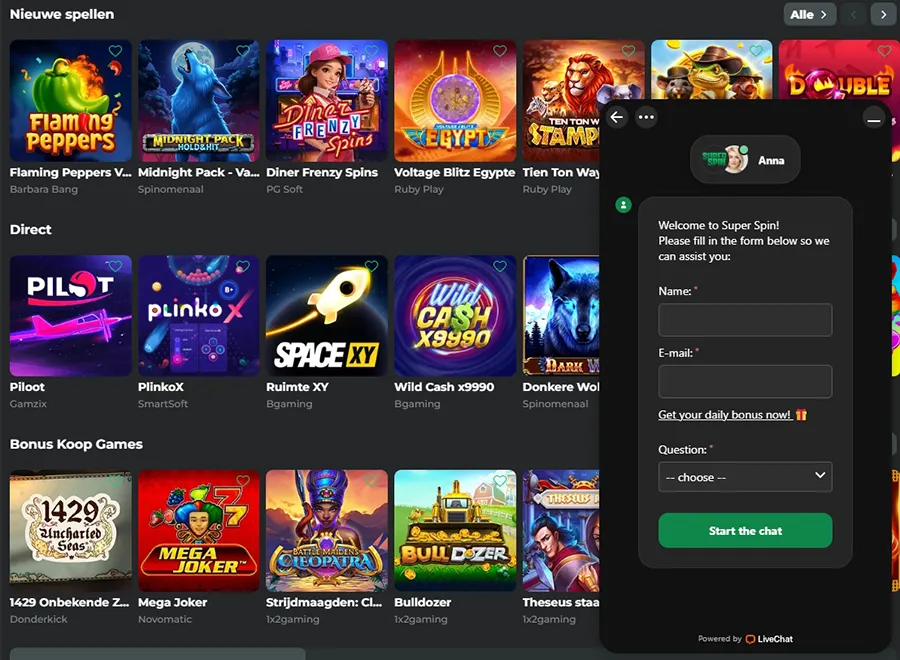 Klantenservice en chatfunctie bij Super Spin Casino