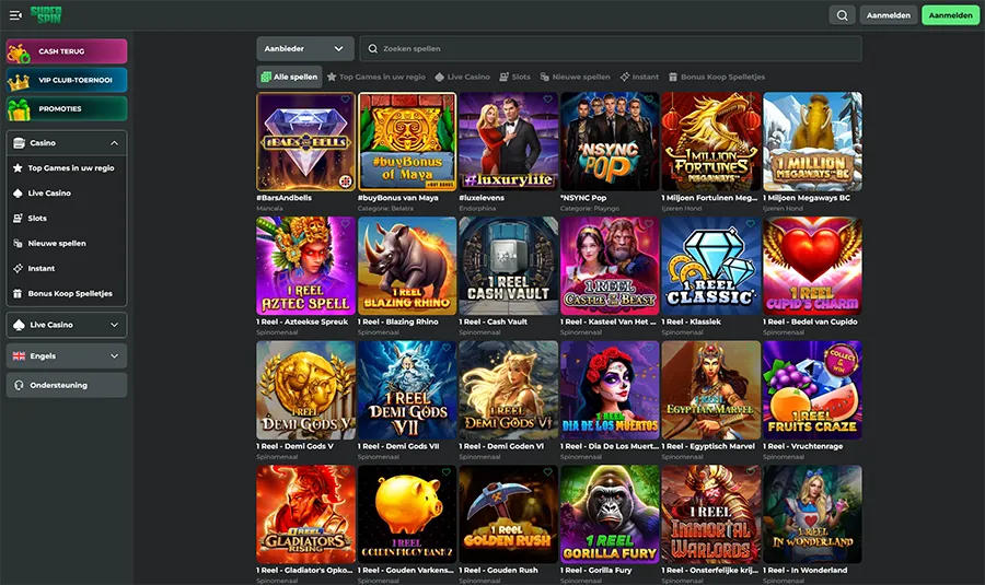 Groot aanbod in de spellen- en speelbibliotheek van Super Spin Casino
